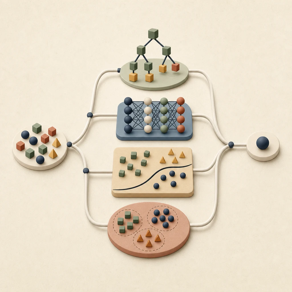 Dataset compared across four machine-learning model pathways